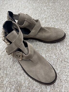 Burberry Taupe Suede Buckle Ankle Boots